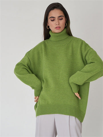 Comfortable Loose Solid Color Classic Versatile Turtleneck Sweater-Corachic