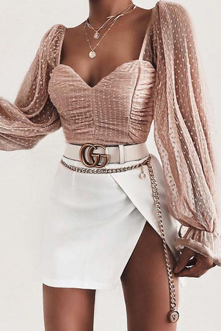 Mesh Puff Sleeve Crop Top