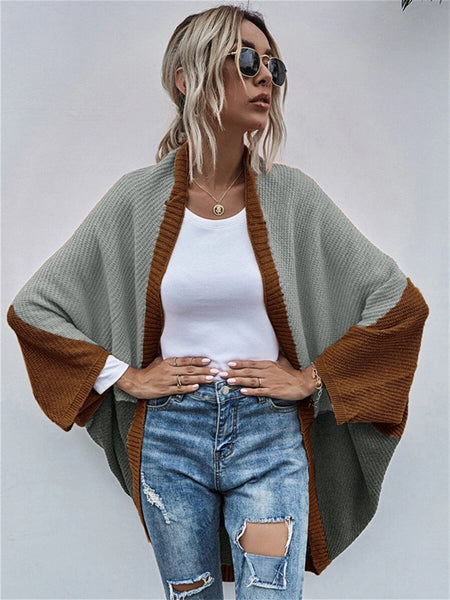 Contrast Shawl Knitted Cardigan Sweater-Corachic