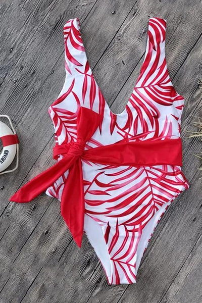 Red Leaf Backless One-piece Swimwear - girlyrose.com