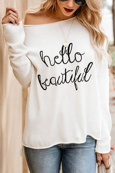 Hello Beautiful Embroidered Sweater