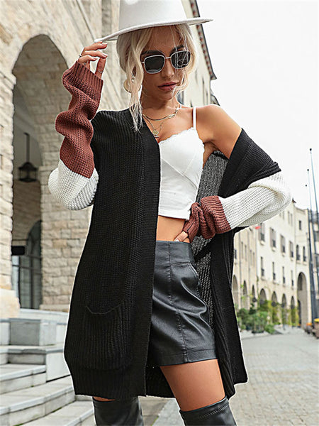 Stylish Long-sleeved Color-block Cardigan Sweater-Corachic