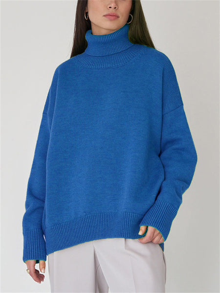 Comfortable Loose Solid Color Classic Versatile Turtleneck Sweater-Corachic