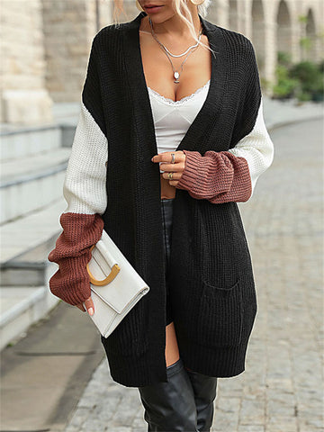 Stylish Long-sleeved Color-block Cardigan Sweater-Corachic