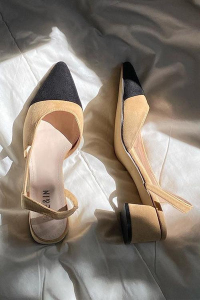 Color Block Chunky Heel Pumps - girlyrose.com