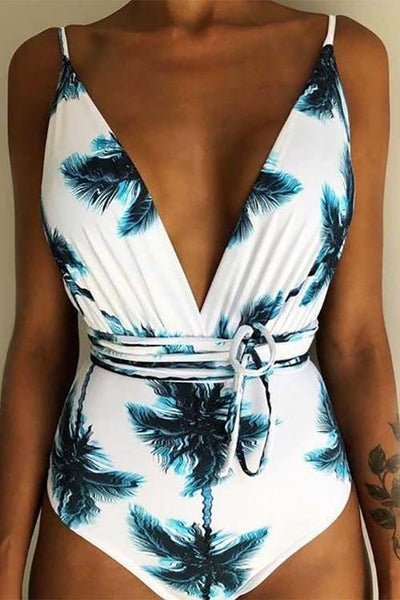 V NECK Tied One-piece Swimsuit - girlyrose.com