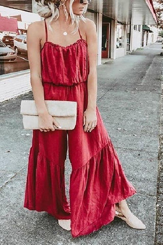 Pleated Wide Leg Slip Jumpsuit - girlyrose.com