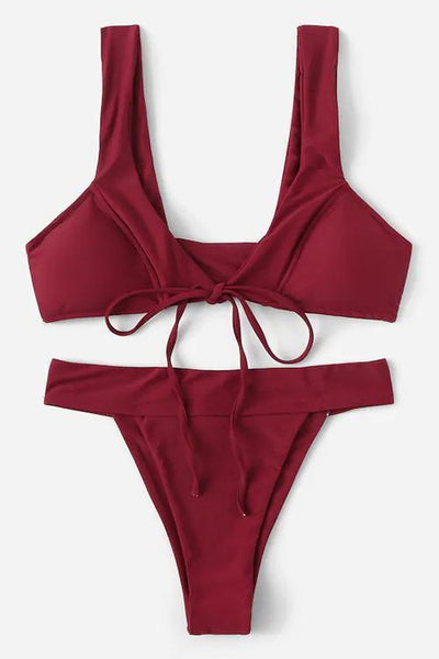 Solid Tied Bikini Set - girlyrose.com