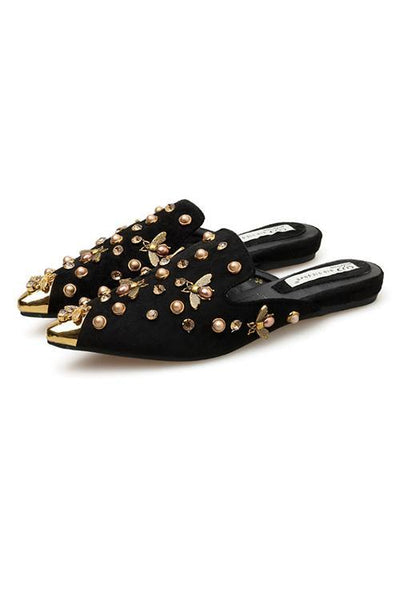 Metal Pearl Bee Mules Flats - girlyrose.com