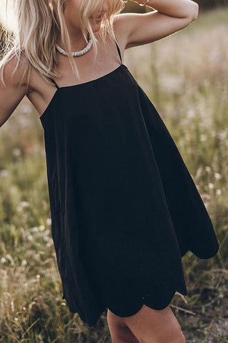 Hollow Embroidery Hem Slip Mini Dress - girlyrose.com