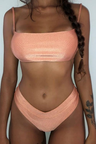 Simple Solid High Waist Bikini Set - girlyrose.com