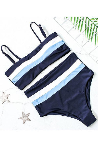 Stripe High Waist Bikini Set - girlyrose.com