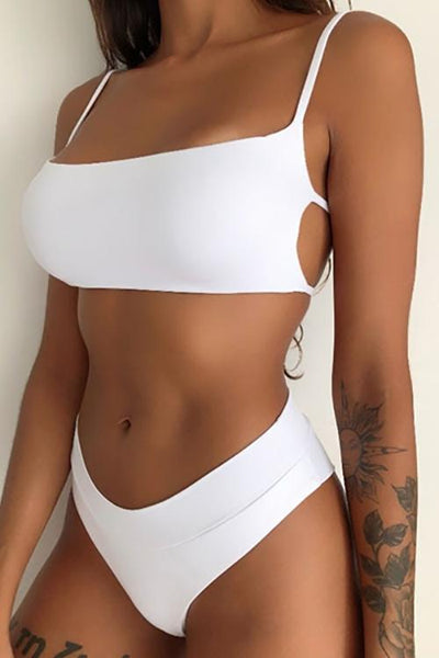 Simple Solid High Waist Bikini Set - girlyrose.com