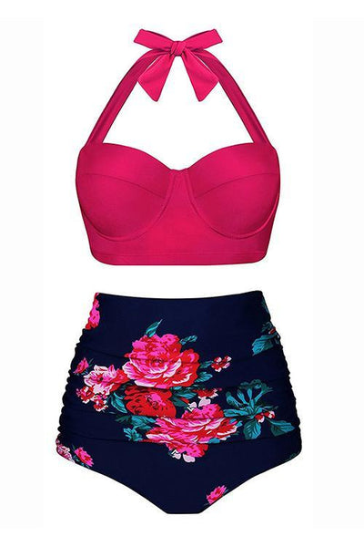 Dot Halter Neck High Waist Bikini Set - girlyrose.com