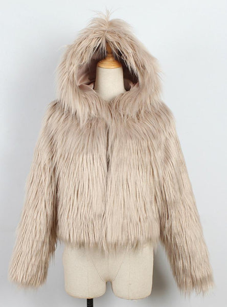 Women Winter Fur Like Hat Throwing Mini Coat