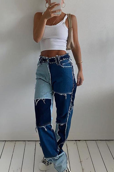 Color Block Patchwork Jeans