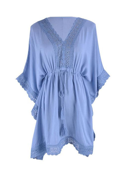 Lace V Neck Cover Mini Dress - girlyrose.com