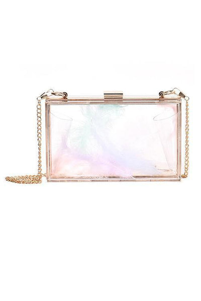 Feather Clear Square Crossbody Bag - girlyrose.com