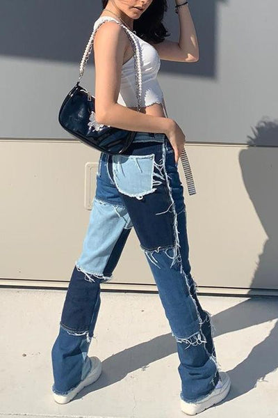 Color Block Patchwork Jeans