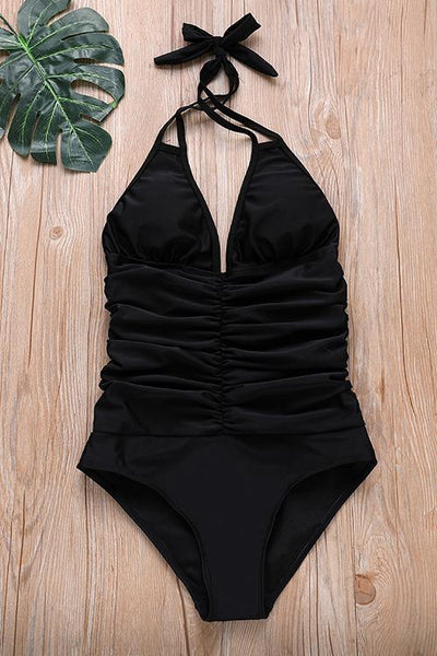 Halter Neck One Piece Swimwear - girlyrose.com