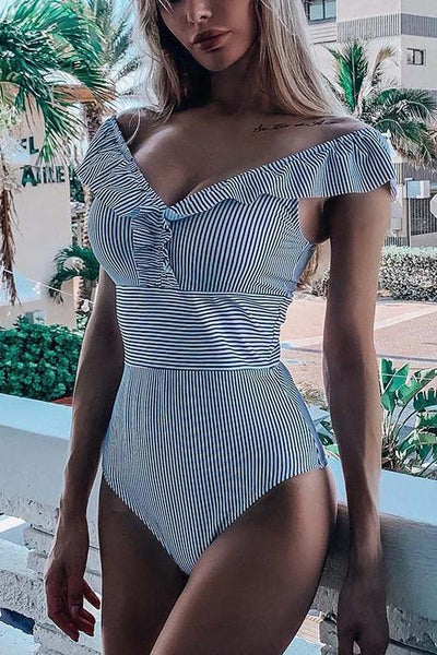 Ruffles Stripe One-piece Swimwear - girlyrose.com