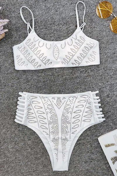 Rhinestone High Waist Bikini Set - girlyrose.com