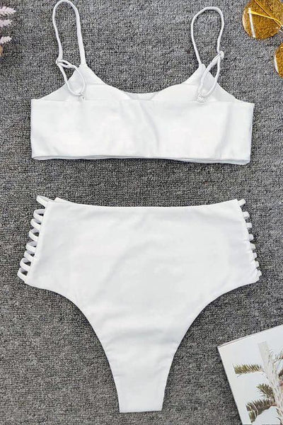Rhinestone High Waist Bikini Set - girlyrose.com