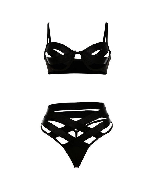 Cut Out Bra & High-rise Underwear Set - girlyrose.com