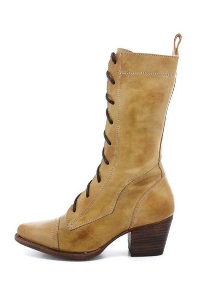 Viantage Leather Lace Up Chunky Heel Boots - girlyrose.com