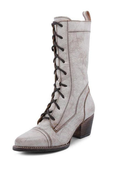 Viantage Leather Lace Up Chunky Heel Boots - girlyrose.com
