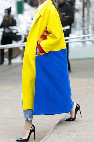 Pockets Color Block Long Coat - girlyrose.com