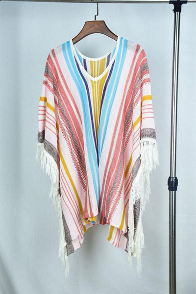 Colorfyl Stripe Tassles Cover Up - girlyrose.com