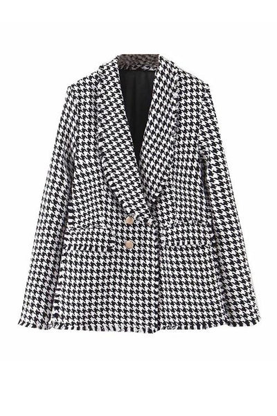 Houndstooth Print Woolen Coat - girlyrose.com