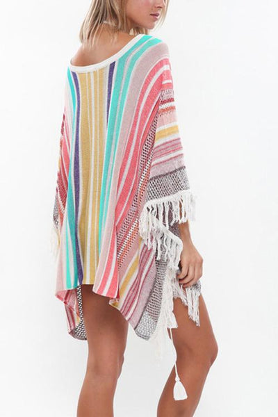 Colorfyl Stripe Tassles Cover Up - girlyrose.com