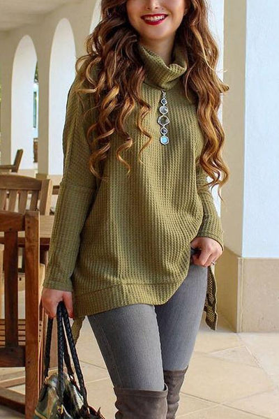 Cowl Neck Slit Sweater