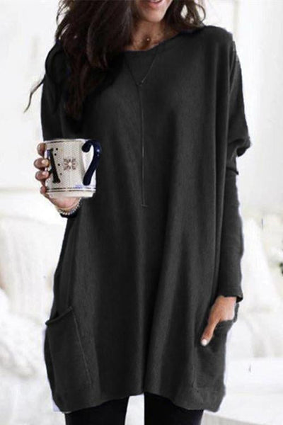 Pockets Long Sleeve Loose T Shirt