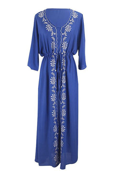 Embroidery Drawstring Cover Dress - girlyrose.com