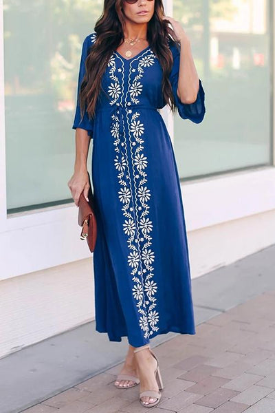 Embroidery Drawstring Cover Dress - girlyrose.com