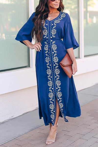 Embroidery Drawstring Cover Dress - girlyrose.com