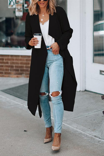 Lapel Long Sleeve Coat - girlyrose.com
