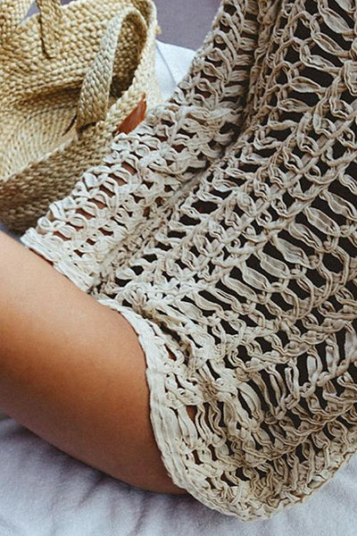 Knit Hollow V Neck Cover Up - girlyrose.com