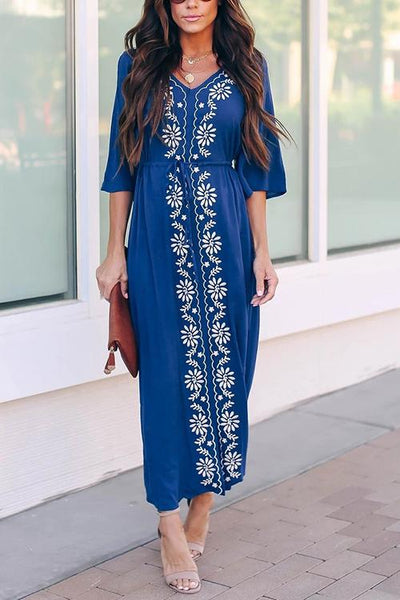 Embroidery Drawstring Cover Dress - girlyrose.com