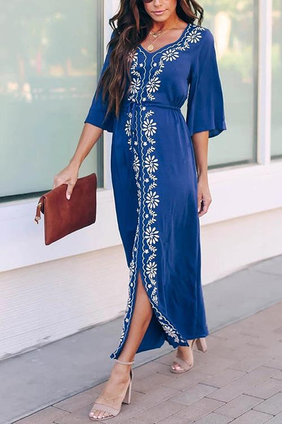 Embroidery Drawstring Cover Dress - girlyrose.com