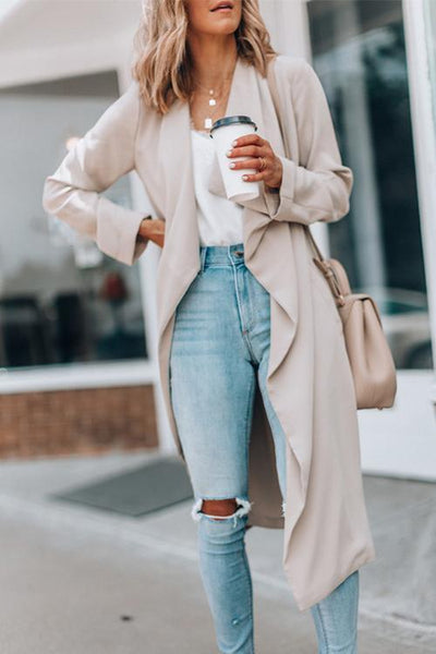 Lapel Long Sleeve Coat - girlyrose.com