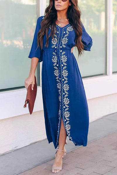 Embroidery Drawstring Cover Dress - girlyrose.com