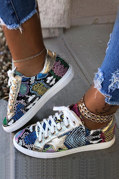 Lace Up Star Snake Sneakers - girlyrose.com