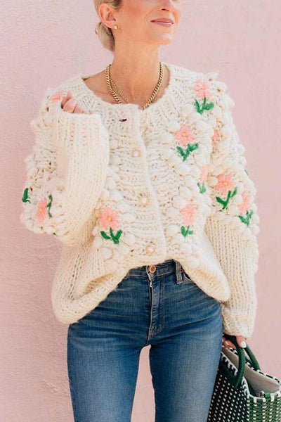 Floral Pearl Button Cardigan
