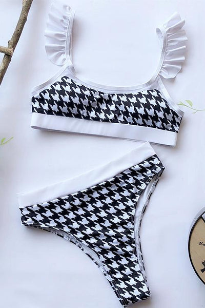 Houndstooth Ruffles Bikini Set - girlyrose.com