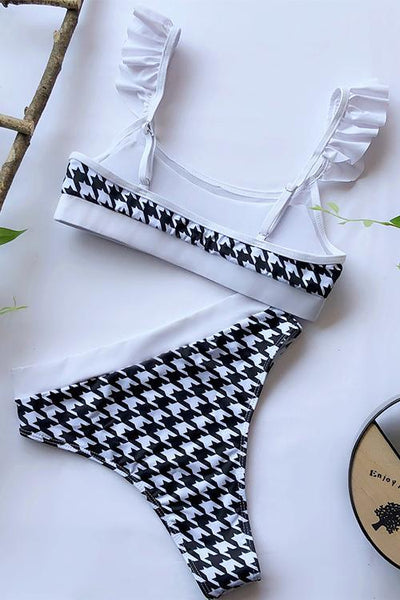 Houndstooth Ruffles Bikini Set - girlyrose.com