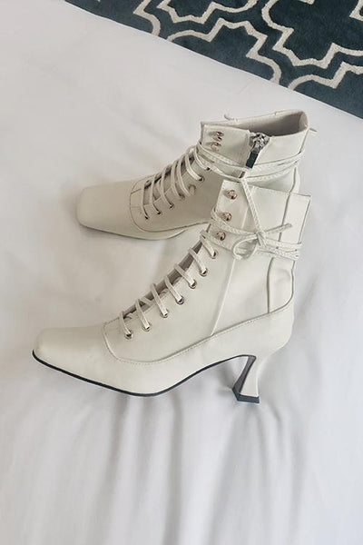 Vintage Zipper Lace Up Boots - girlyrose.com